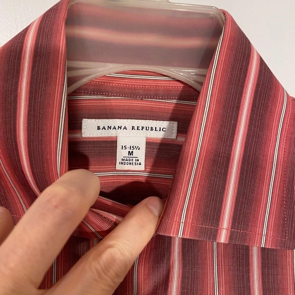 Y2K Banana Republic Striped Dress Shirt Vintage Red Men’s Medium